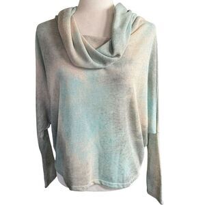 Ariella Sweater Women's Cowl Neck Green Gray Lace Detail Small Cozy Boho